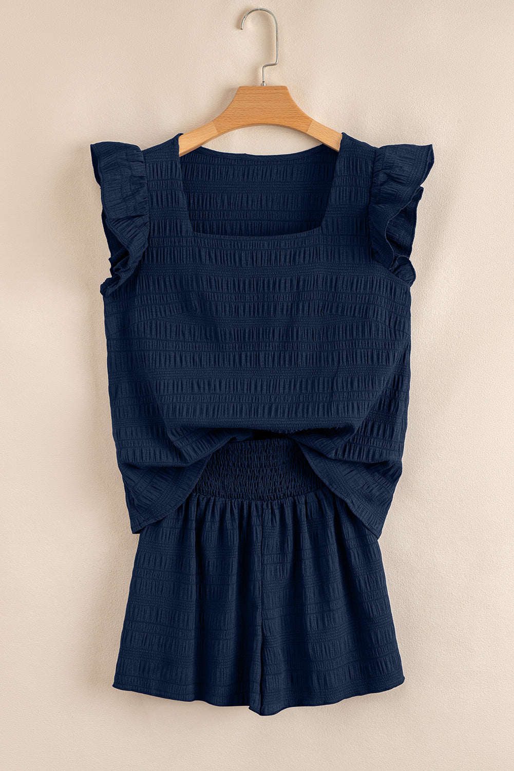 Women’s Textured Lounge Set – Square Neck Top & Shirred Shorts