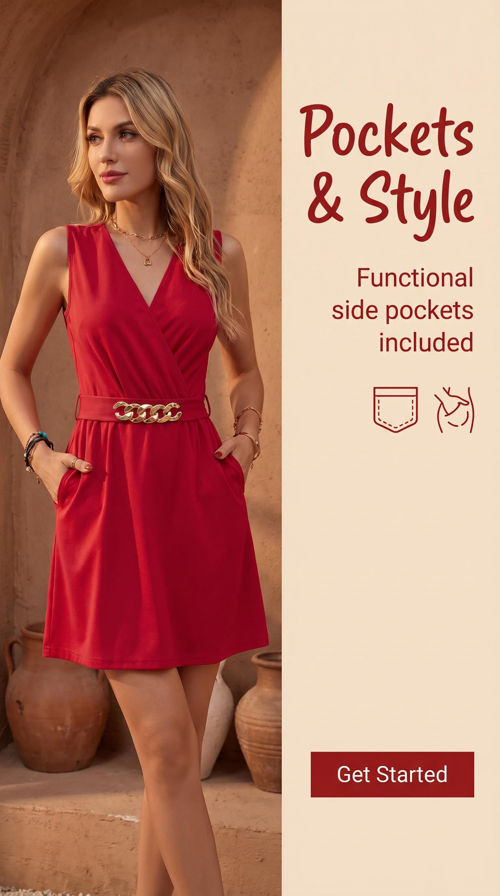Aura Surplice Mini Dress | Structured Wrap-Style Pocket Dress