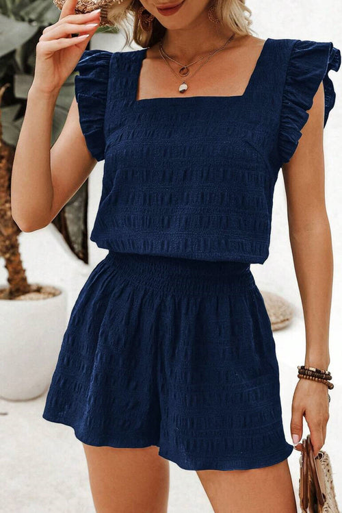 Women’s Textured Lounge Set – Square Neck Top & Shirred Shorts