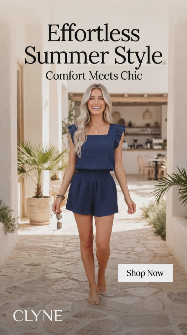 Women’s Textured Lounge Set – Square Neck Top & Shirred Shorts