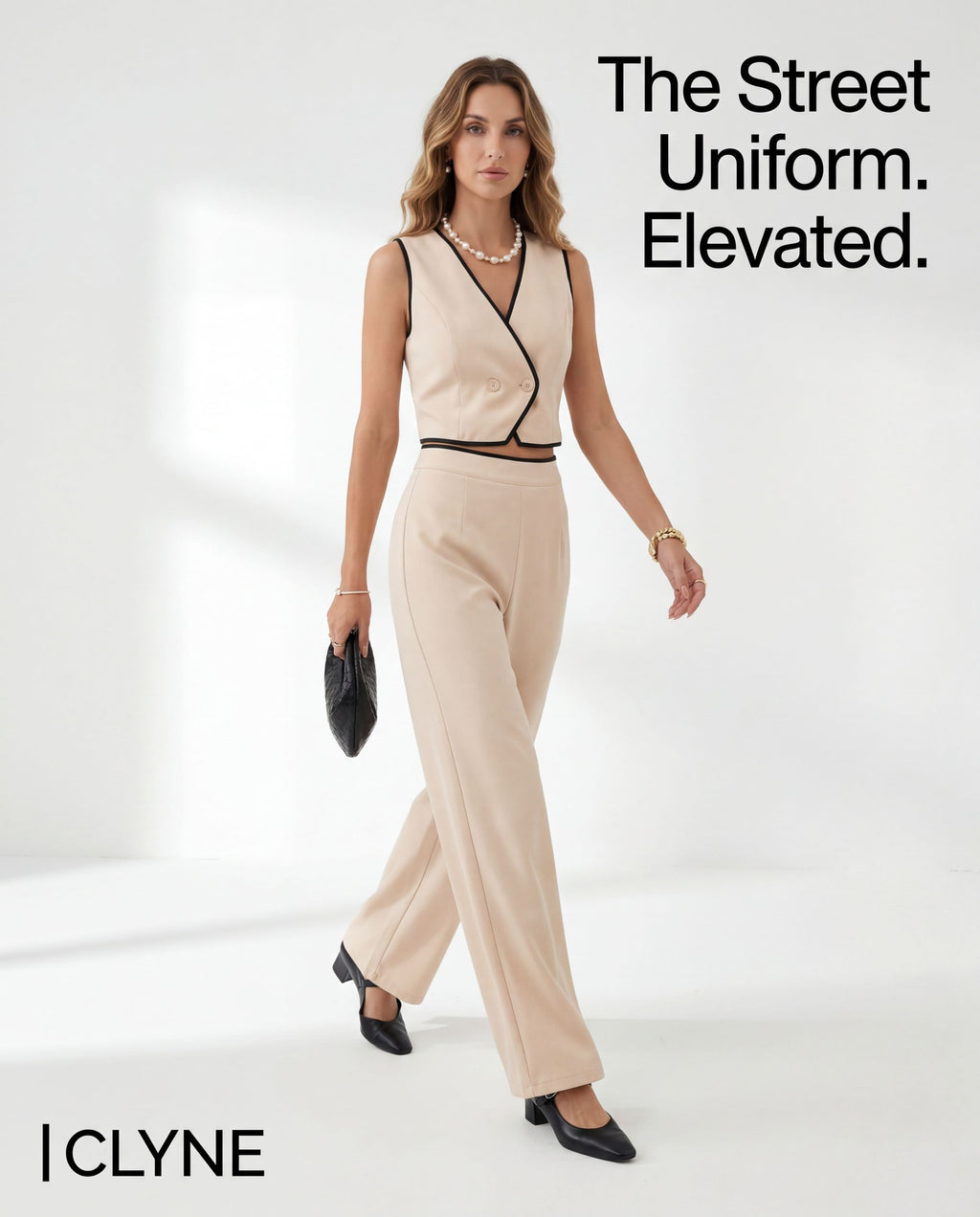 Contrast Trim Vest & Wide-Leg Pants Two-Piece Set